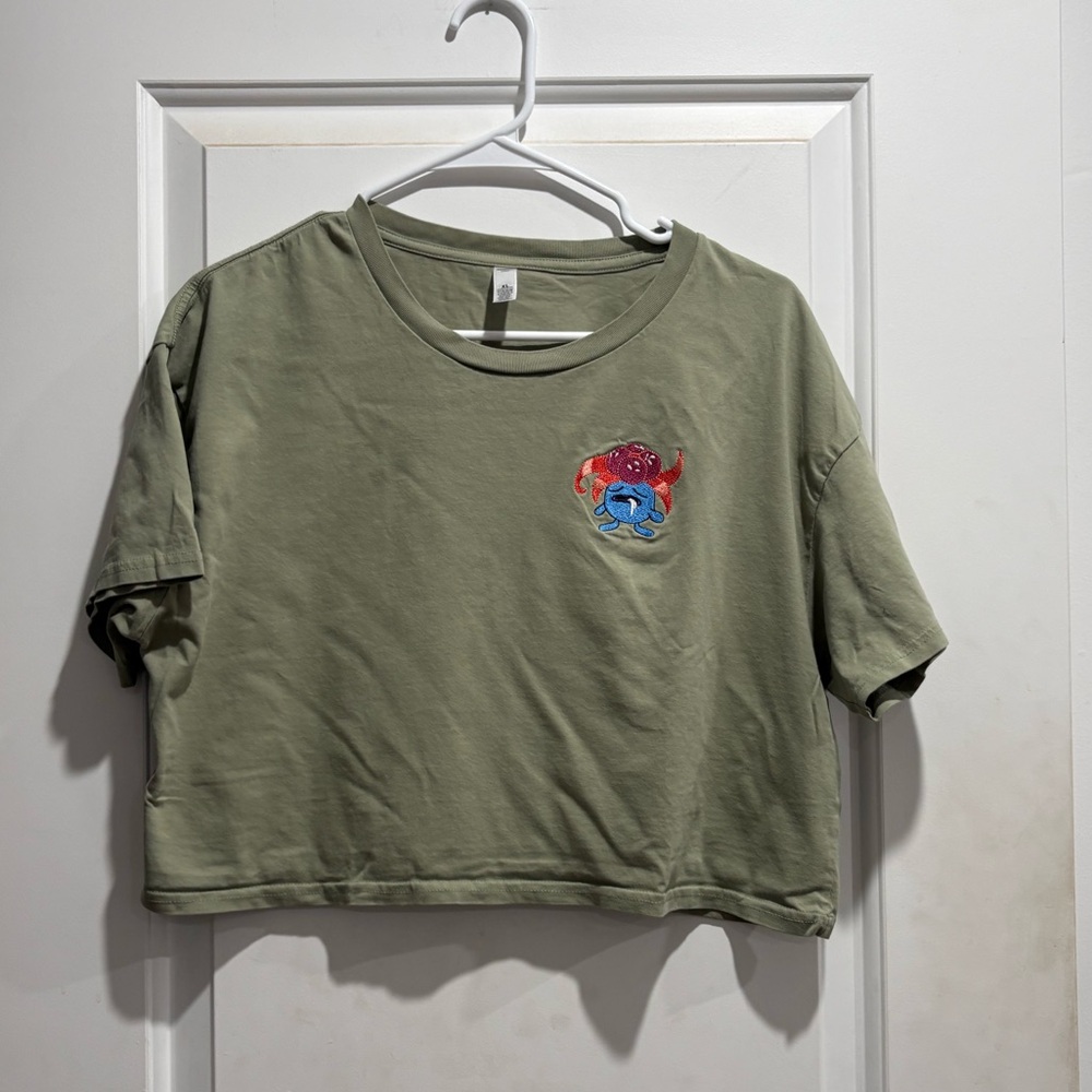 Sage green cropped Pokemon shirt in XL